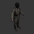 Military Character In Green Uniform With Helmet Standing Against Gray Background