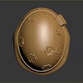 Elegant Golden Weapon Helmet Adorned With Peace Symbol And Floral Designs