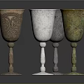 Set Of Colorful Decorative Household Goblets With Intricate Patterns And Metallic Bases