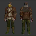 Detailed Character Leather Armor Design With Belt Straps Boots Front Back Views