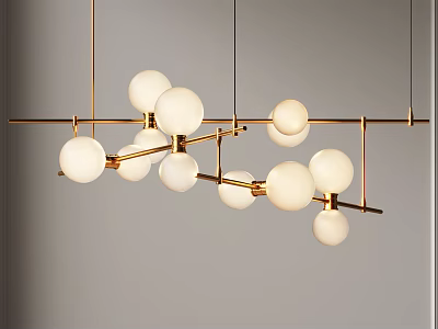 Modern Gold Frame Chandelier With White Globe Shades And Geometric Design 3d model