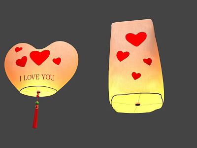 Heart Shaped and Rectangular Outdoor Lanterns Featuring Red Heart Patterns for Romantic Occasions 3d model