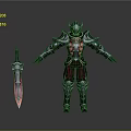 Armored Character Standing With Red Glowing Sword And Detailed Metal Armor