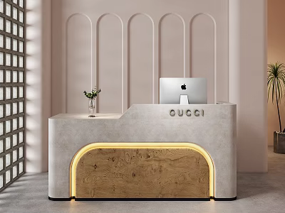 Gucci Modern Store Front Desk With Curved LED Light Marble Top And Computer 3d model