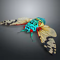 Colorful Cicada Featuring Vibrant Blue Green Red Colors and Transparent Wings with Black Patterns