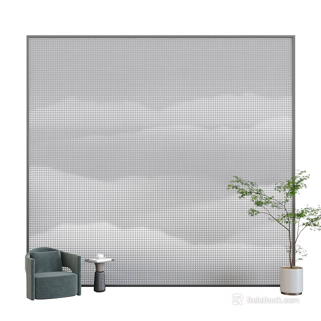 Modern Interior With Gray Grid Background Cloud Patterns Sofa Table And Plant 3d model