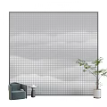 Modern Interior With Gray Grid Background Cloud Patterns Sofa Table And Plant 3d model
