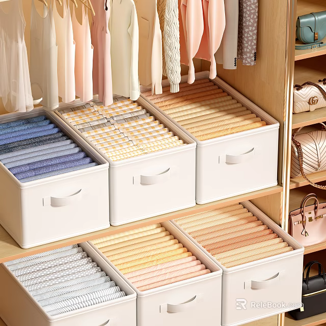 Organized Clothes Storage In Wardrobe With Storage Boxes 3d model