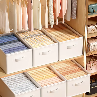 Organized Clothes Storage In Wardrobe With Storage Boxes 3d model