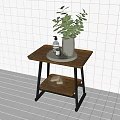 Minimalist Bathroom Side Table With Wooden Top Metal Frame Green Plant And Soap Bar