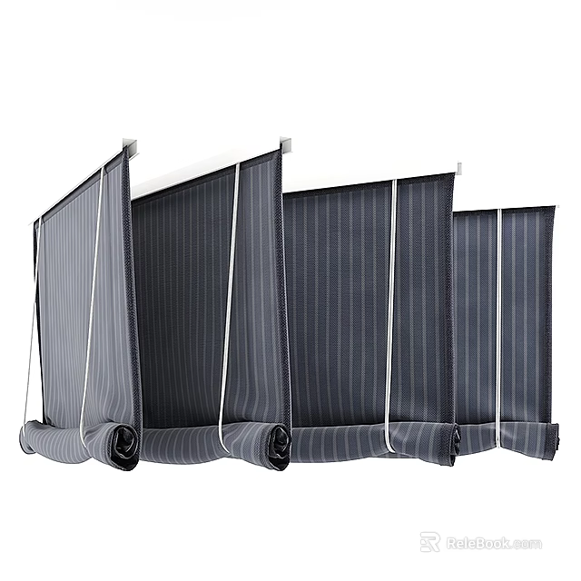 Gray Roller Window Blinds With Stripe Design For Home Use Different Sizes 3d model 