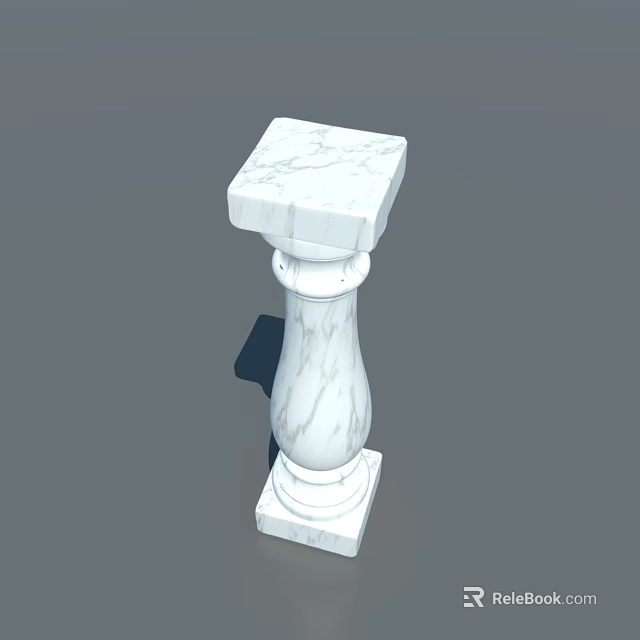White Marble Decorative Column With Square Top And Cylindrical Body Texture 3d model 