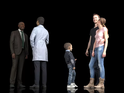 Group Of Diverse People Including Doctor Man Woman And Child Standing Together 3d model