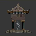 Traditional Chinese Pavilion Architecture With Blue Tile Roof Decorative Eaves Green Columns And Stone Base