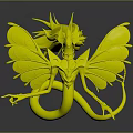 Colorful Fantasy Creature With Green Spiky Mane Blue Serpentine Body And Colorful Patterned Wings