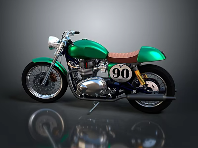 Vintage Green Motorcycle With Brown Leather Seat Number 90 On Body Classic Design Shiny Finish 3d model