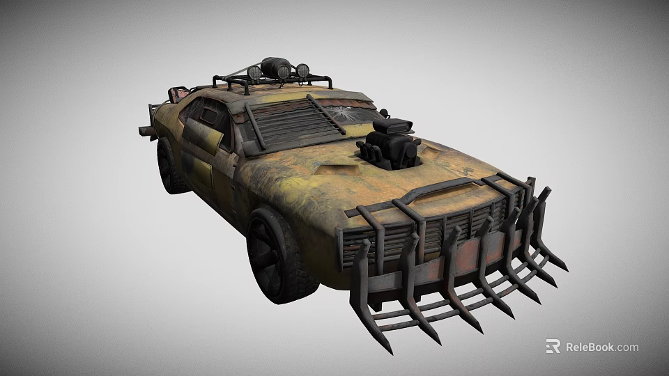 Rusty Modified Armored Car With Spiked Front And Roof Mounted Gear 3d model 
