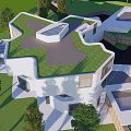 Modern Detached Villa Featuring Green Roof and Geometric Design Surrounded by Trees