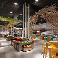 Stylish Modern Supermarket Department With Fresh Produce Displays And Comfortable Casual Seating Area