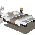 Modern Double Bed Interior With White Bedding Brown Throw Nightstand Lamp And Bed Bench 3d model