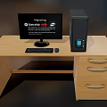 Modern Desktop Computer Setup With Monitor Tower Keyboard Mouse On Wooden Desk
