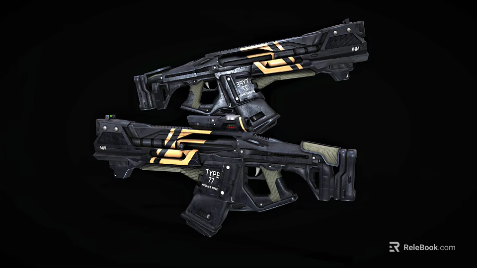 Futuristic Sci Fi Weapon Advanced Gun with Black and Gold Design Type 07 Details 3d model 