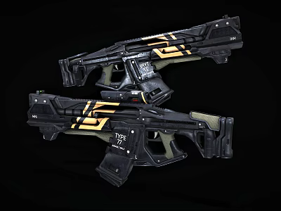 Futuristic Sci Fi Weapon Advanced Gun with Black and Gold Design Type 07 Details 3d model