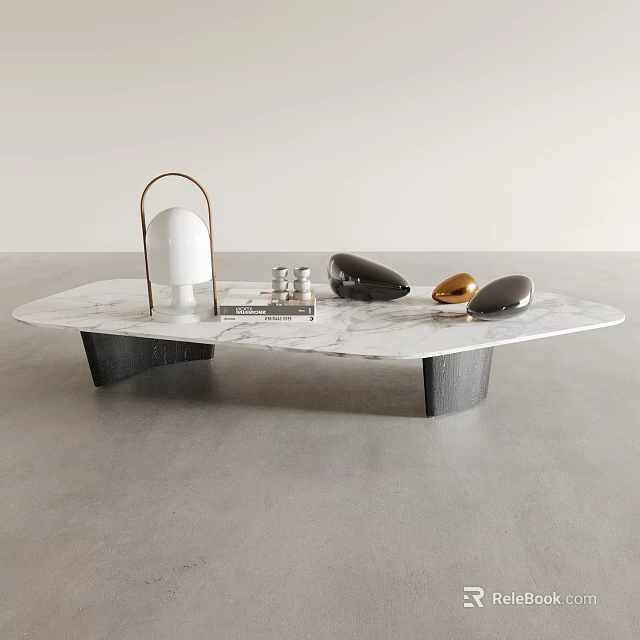Modern Marble Coffee Table With Black Legs White Lamp And Decorative Objects 3d model