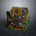 Vintage Electronic Computer Device With Telephone Handset Knobs Cables Green Brown 3d model