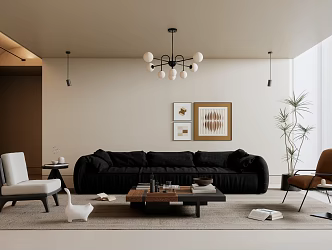 Quiet Living Room Quiet Cream Living Room Fabric Multi-person Sofa Solid Wood Coffee Table Decoration Combination Side Table Floor Lamp Casual Single Chair Solid Wood Decorative Cabinet 3d model