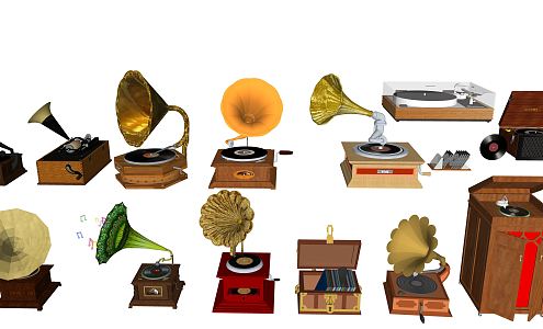 Retro Phonograph Old Objects of the Republic of China Phonograph Record Player Disc Ornaments Landscape Sketches 3d model