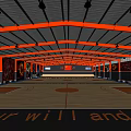 Spacious Basketball Court With Wooden Floor Ceiling Lights And Decorative Walls