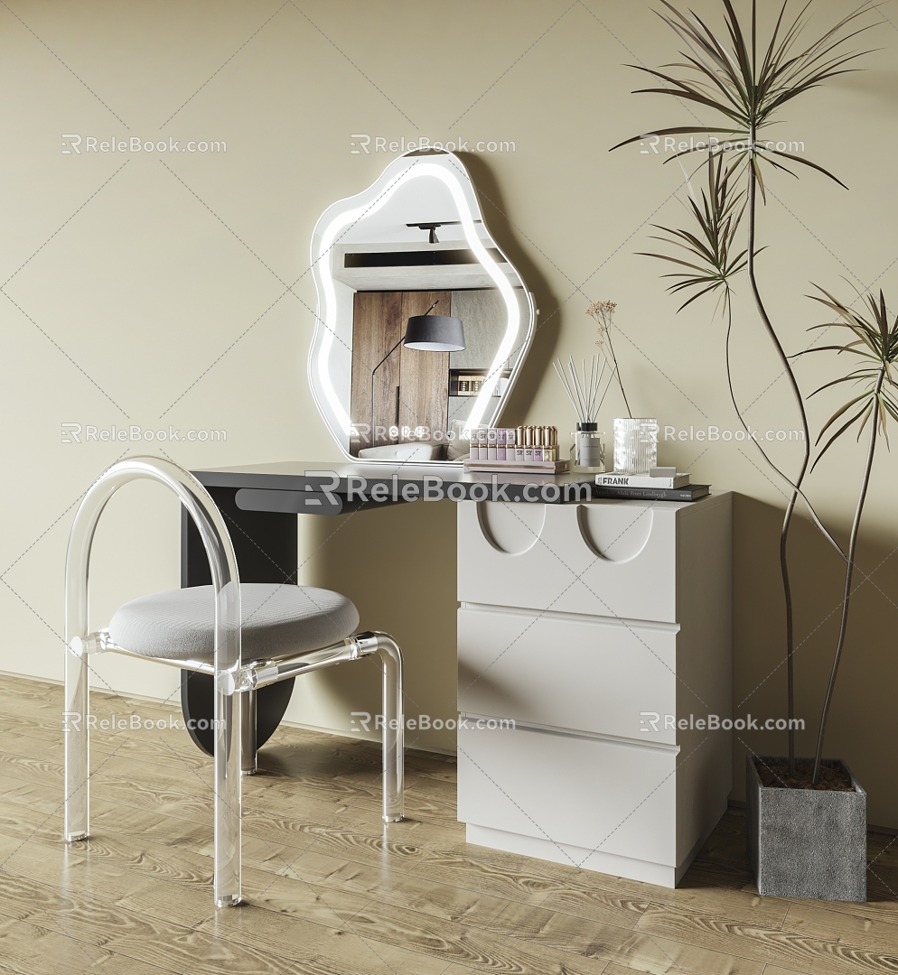 Modern Makeup Table Makeup Chair Dressing Table Acrylic Transparent Chair Cream Style Dressing Table Dressing Mirror 3d model