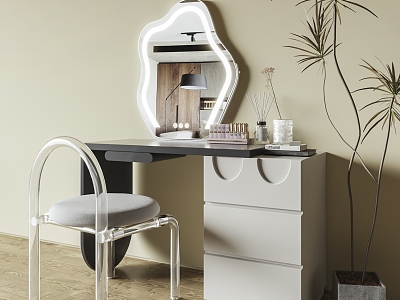 Modern Makeup Table Makeup Chair Dressing Table Acrylic Transparent Chair Cream Style Dressing Table Dressing Mirror 3d model