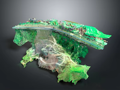 Detailed 3D Terrain Model With Green Vegetation Topographic Features Pathways And Elevation Layers 3d model