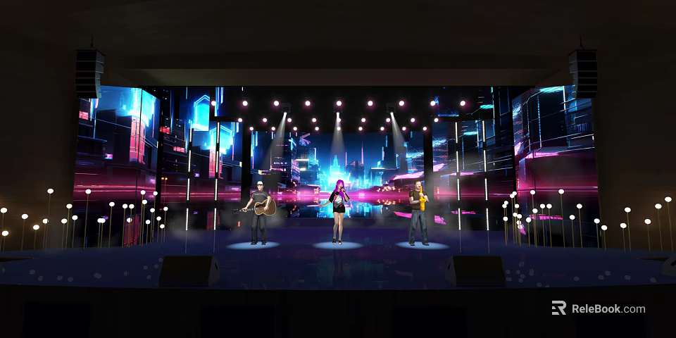 Vibrant Stage Performance With Colorful Lighting Live Music And Background Screen 3d model 