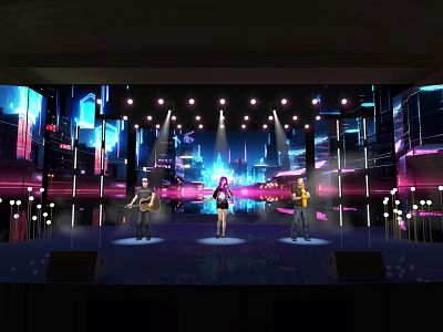 Vibrant Stage Performance With Colorful Lighting Live Music And Background Screen 3d model
