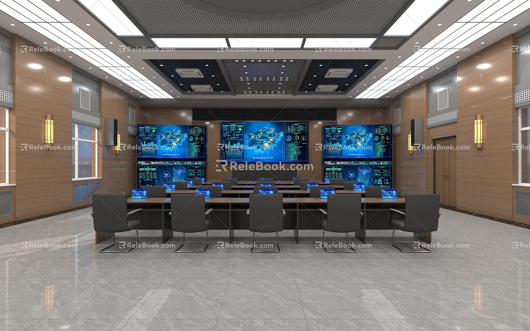 Control room synthetic combat conference hall 3d model