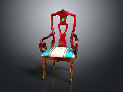 Vintage Wooden Screen With Red Green Accents And Blue White Fabric Panel 3d model