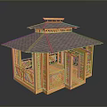 Orange Traditional Pavilion Model With Multi Layered Roof And Carved Railings