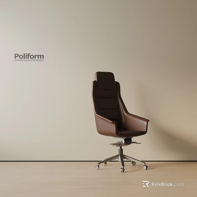 Brown Leather Office Chair With Armrests Modern Design And Rolling Base 3d model 