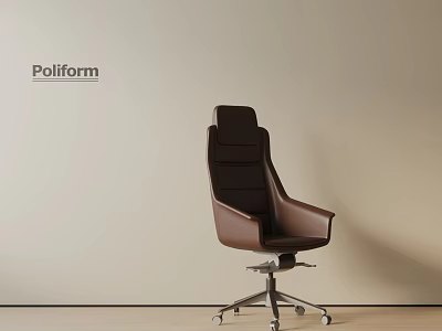 Brown Leather Office Chair With Armrests Modern Design And Rolling Base 3d model