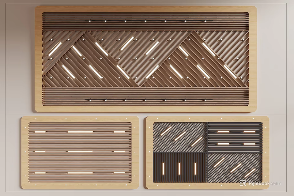 Modern Ceiling Designs With Linear Lights And Patterns 3d model 