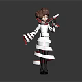 Animated Brown Curly Hair Character In White Outfit With Red Stripes Holding Ribbons Standing Pose