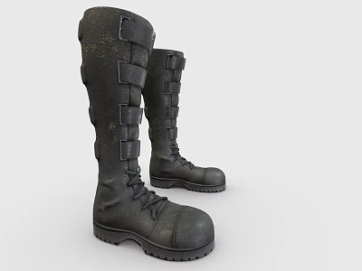 Black Tall Boots with Strap Design Thick Sole and Durable Leather Material 3d model