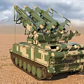 Military Tank With Missile Launcher In Desert Environment Under Cloudy Sky
