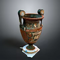 Ancient Greek Amphora Sculpture With Intricate Carved Handles Decorative Patterns On White Base