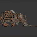 Artistic Old Style Handcart Sculpture Loaded With Clay Pots And Items