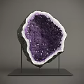Natural Purple Amethyst Geode Decorative Ornament With White Rim And Metal Stand