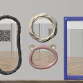 Decorative Mirrors in Different Shapes and Colors on Wall with Reflections 3d model